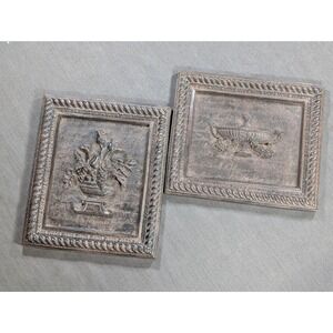 Set of 2 French Country Farmhouse Embossed Relief Sculpture Wall Art Plaques